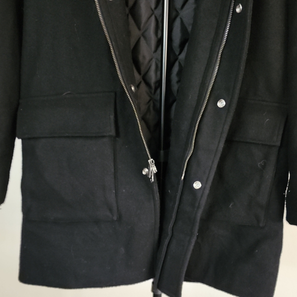 J.Crew Men’s Black Wool Trench Coat | Quilted Lined Hooded Jacket | Winter Essen - Picture 3 of 12